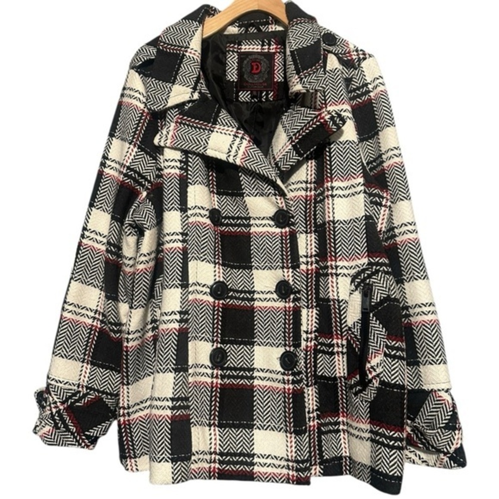 Dollhouse Outerwear NYC 1X Black White Red Double Plaid Tweed Breasted Coat